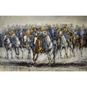 Naeem Rind, 32 x 48 Inch, Acrylic on Canvas, Buzkashi Painting, AC-NAR-050